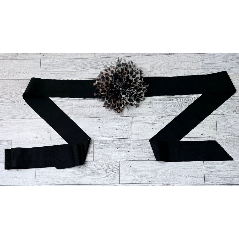 White House Black Market Sash Belt with Animal Print Flower Rosette